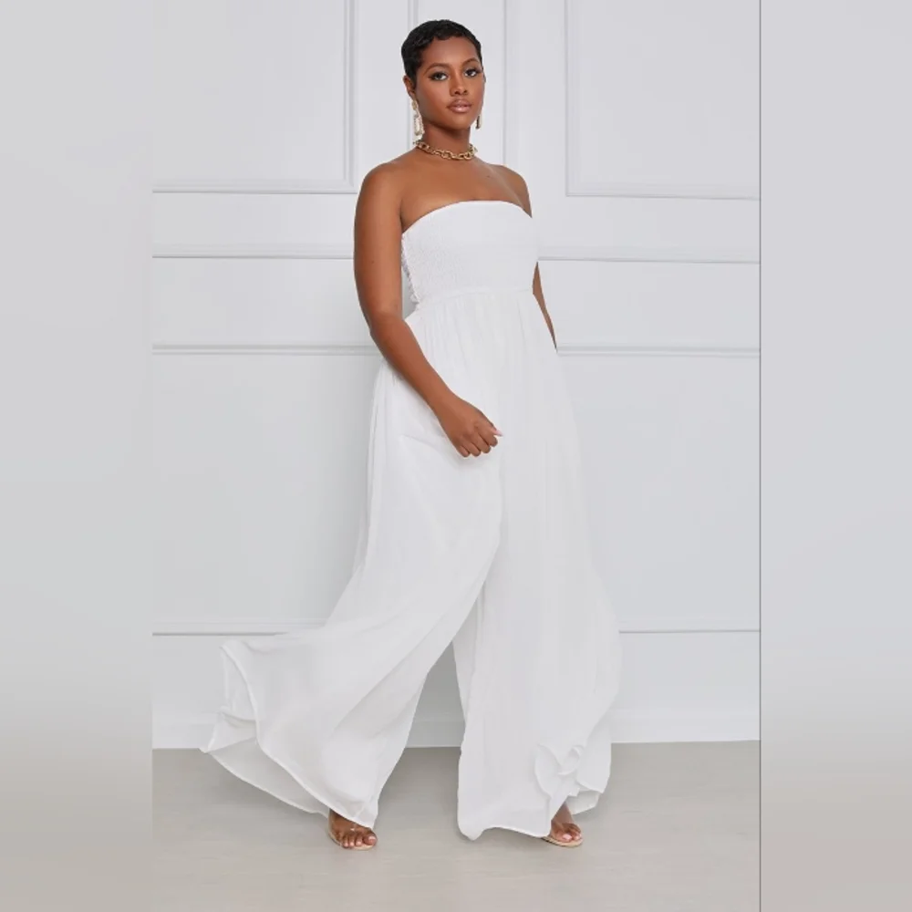 Women's Bright White Halter Jumpsuit.     [1 Item Available in size XXL] - Picture 2 of 3